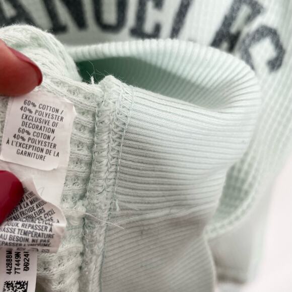 Aerie Womens Long Sleeve Waffle Knit Sweatshirt L Blue Green Graphic Loungewear - Picture 8 of 8